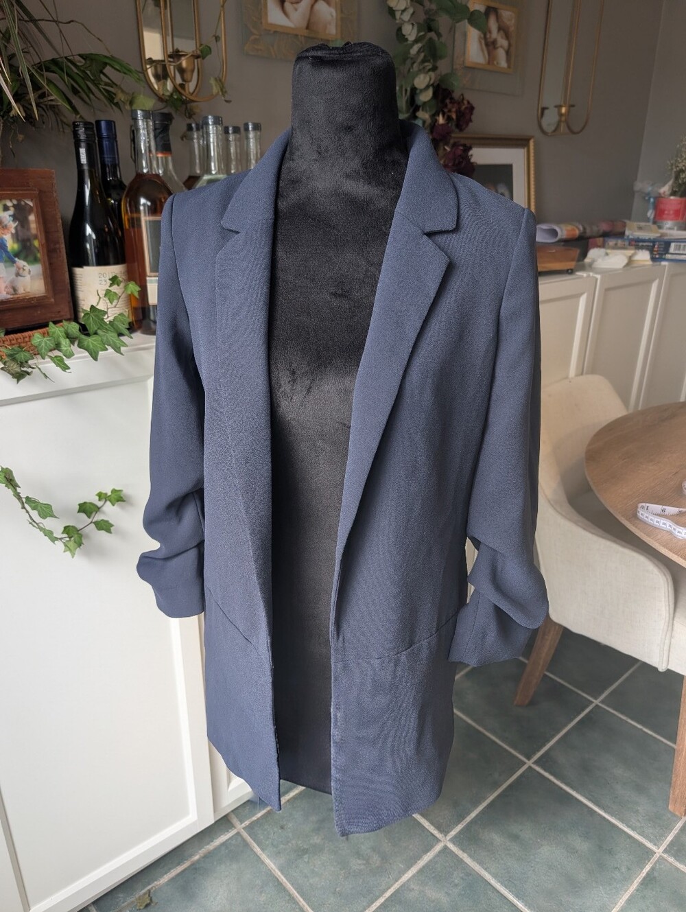 H&M Dark Navy Open Front Longline Blazer